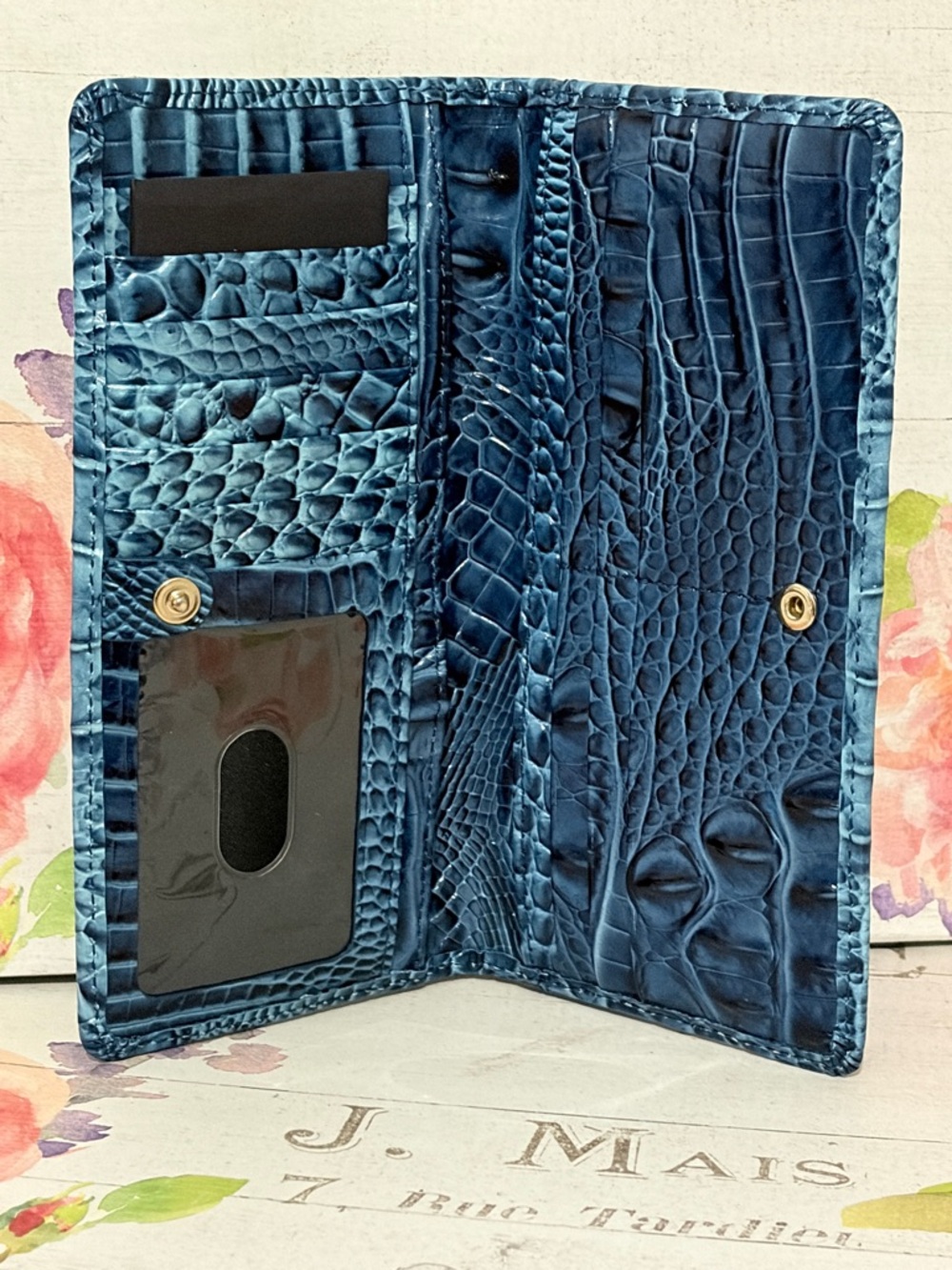 NWT✨BRAHMIN Retro Blue Melbourne💙 Croc-Embossed Ady Wallet RARE - Picture 6 of 9